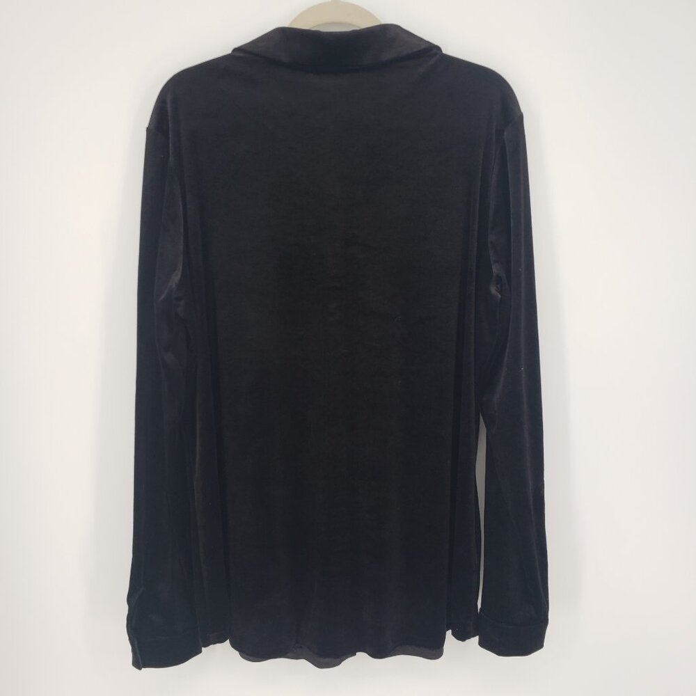 3/$25 387 Long Tall Sally Velvet Button Down Shirt Top L Long Sleeve Black Tunic - Picture 2 of 8